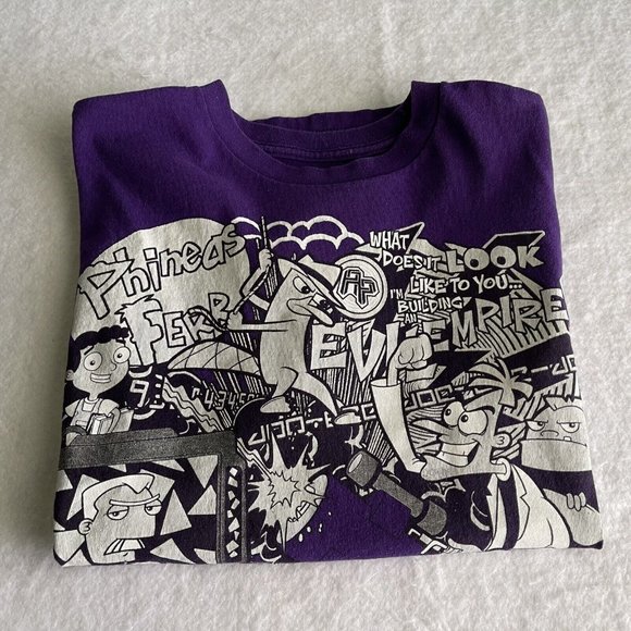 Phineas and Ferb Graphic T-Shirt Size XXL 18 Purple Master Everything Cartoon - Picture 2 of 8